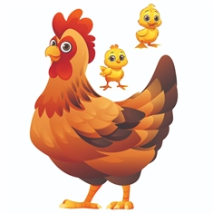 At the Farm Theme Hen with Chicks Transparent Sticker